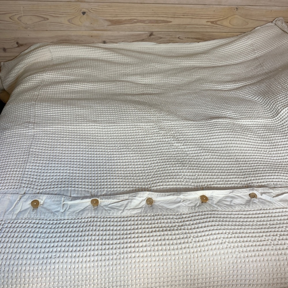 Hawthorne Hill Duvet Cover Twin White Cream Waffle Weave Cotton Button Bedding